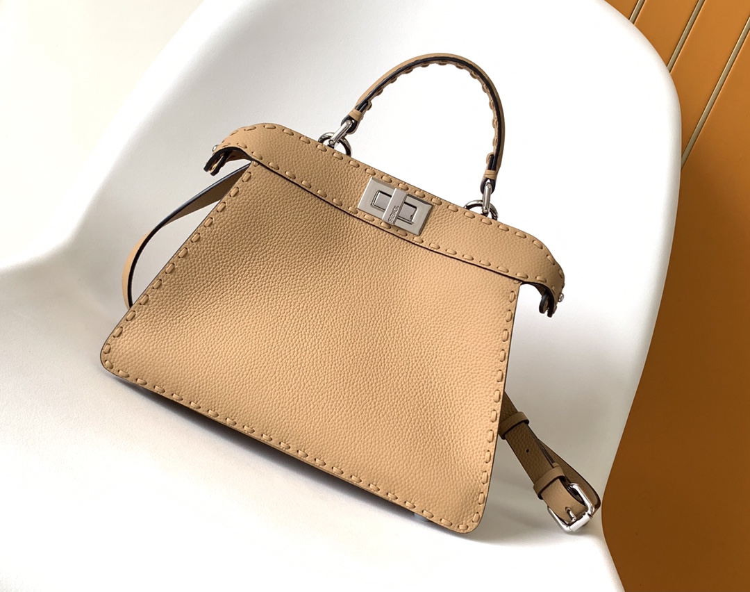 Fendi Peekaboo ISeeU Small Light Brown Selleria Bag with 556 Hand-sewn Topstitches